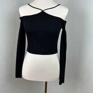 Zara Women's Crop Off Shoulderr Ribbed Halter Top Black Size Small